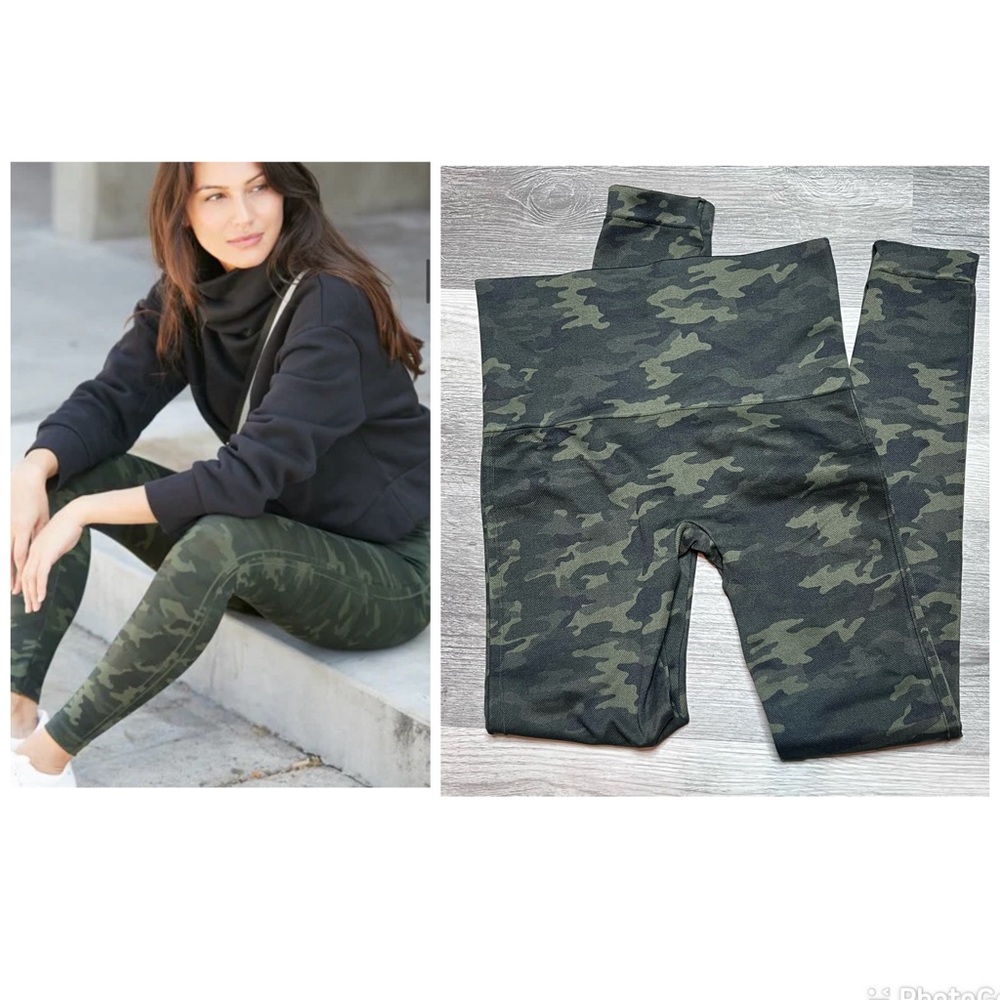 Spanx Look At Me Now Camouflage Green Pants Leggings Size Medium